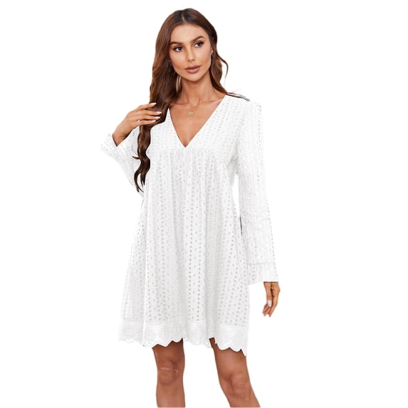 hirigin California Romper Dress with Shorts Long Sleeve Fall V-Neck Cotton Short Dress Mini Dress California Romper Lace Dress