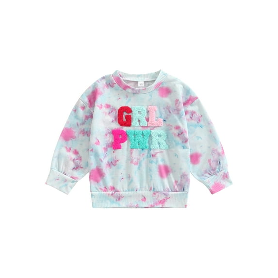 hirigin Children Girl Sweatshirt, Round Neck Tie-Dye Lettering Pattern Tops Long Sleeve Pullover Shirt