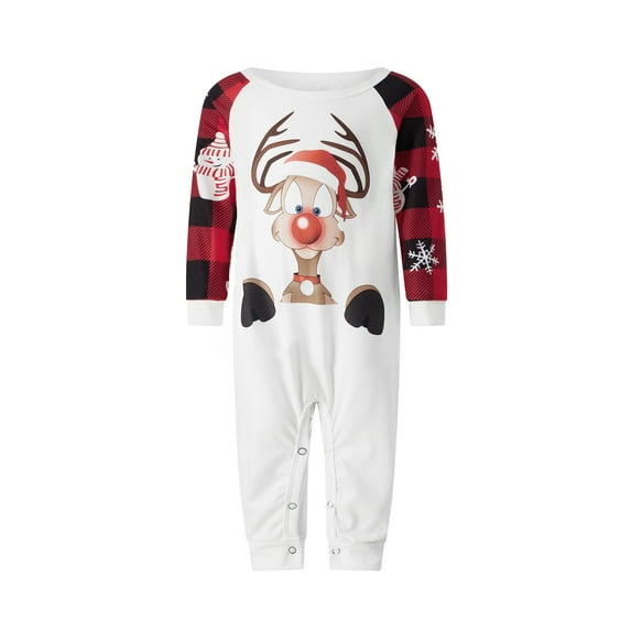 hirigin Christmas Pajamas for Family, Long Sleeve Reindeer Print Tops + Plaid Pants Set Sleepwear