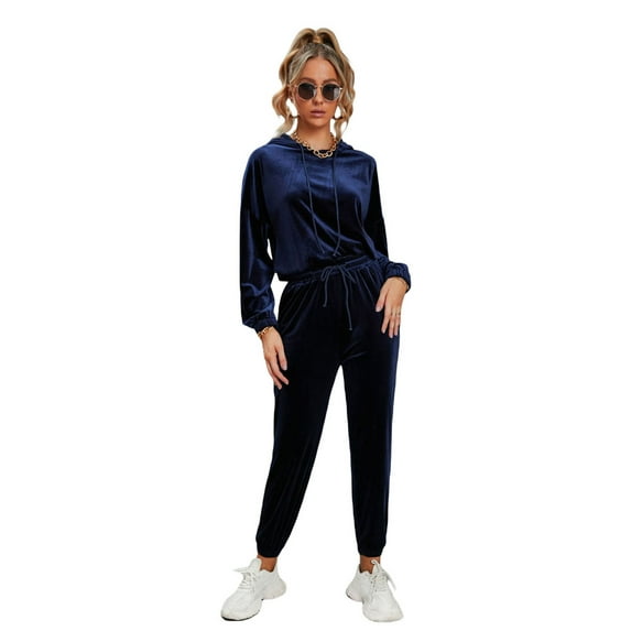 hirigin Fall Women Velvet Tracksuits Set Solid Color Long Sleeve Hoodie Sweatshirt and Casual Drawstring Sweatpants