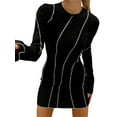 thumbnail image 1 of hirigin Female Bodycon Dress, Contrast Color Crew Neck Long Flare Sleeve Ribbed One-Piece for Spring Fall, S/M/L, 1 of 5
