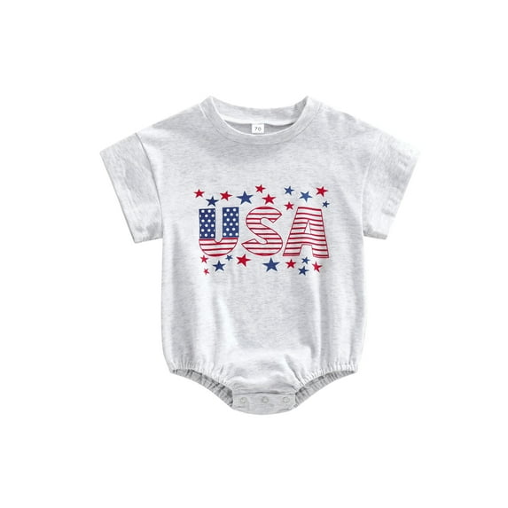 hirigin Independence Day Baby Summer Jumpsuit Star Stripe Letter Print Casual Toddler Boy Girls Short Sleeve Romper