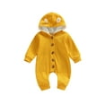thumbnail image 1 of hirigin Infant Baby Autumn Winter Jumpsuit, Solid Color Long Sleeve Button Full-Length Rabbit Ear Hood Romper, 1 of 9