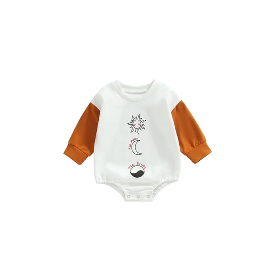 hirigin Infant Baby Girls Boys Romper Sun Moon Print Round Neck Contrast Color Long Sleeve Jumpsuits Autumn Winter Casual Bodysuits