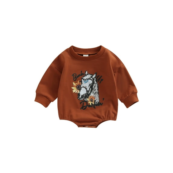 hirigin Infant Baby Spring Autumn Jumpsuit, Cartoon Horsehead Flower Print Long Sleeve Round Neck Romper for Boys Girls