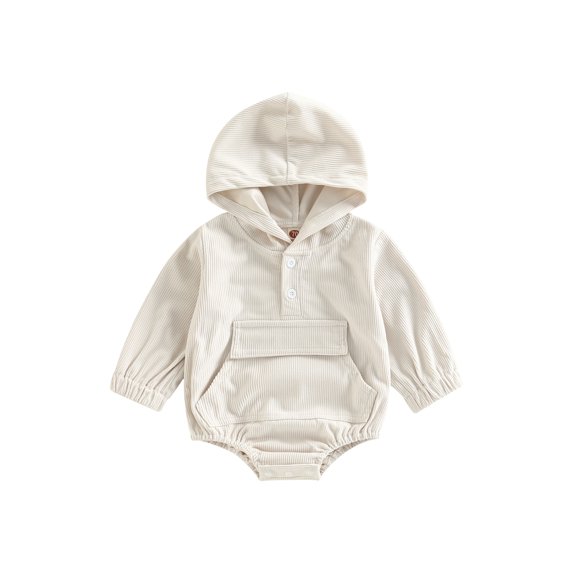 hirigin Infant Baby Spring Autumn Jumpsuit, Solid Color Corduroy Long Sleeve Hood Button Romper for Boys Girls