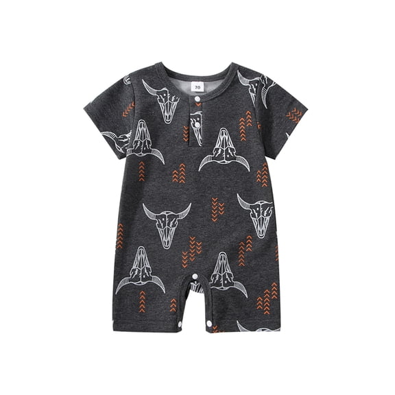 Hirigin Infant Baby Summer Jumpsuit, Cartoon Cow Head Print Short Sleeve Round Neck Button Closure Romper
