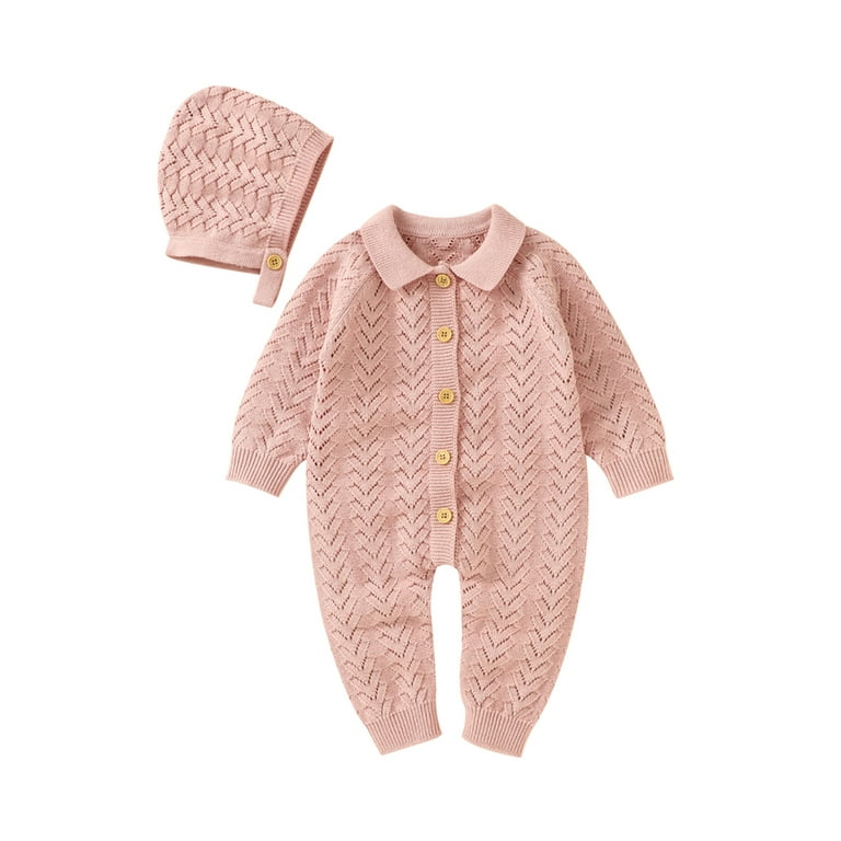 hirigin Infant Polo Jumpsuit Hat Single Breasted Casual Ribbed