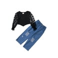 thumbnail image 1 of hirigin Kid Girl Pants Suit, Long Sleeve Round Neck Dot Print Loose Tops + Fall Summer Casual Ripped Jeans, 1 of 9