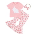 thumbnail image 1 of hirigin Kid Girls Easter Pants Set, Short Sleeve T-shirt with Rabbit Print Flare Pants and Bowknot Headband, 1 of 9