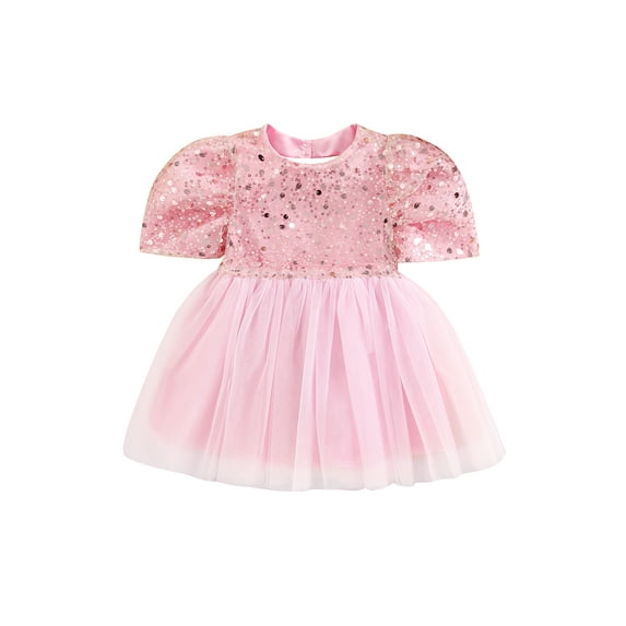 hirigin Kids Baby Party Dress Elegant Sequined Short Sleeve Princess Mesh Tulle Tutu Gowns for Little Girls