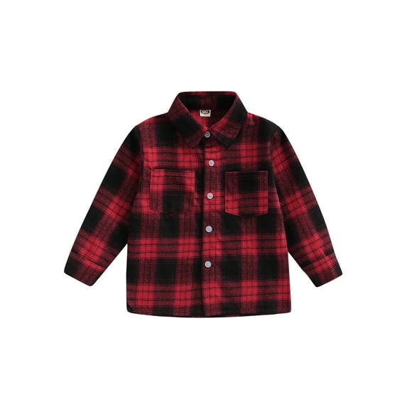 hirigin Kids Baby Shirt Jacket Casual Lapel Angel Wings Print Long Sleeve Button Cardigan Plaid Jacket for Boys Girls