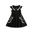 thumbnail image 1 of hirigin Kids Dress, Bat Spider Web Print Turn-Down Collar Fly Sleeve A-Line One-Piece Summer Outfit for Girls, 4-12 Years, 1 of 9