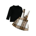 thumbnail image 1 of hirigin Kids Girl Autumn Outfit Ribbed Long Sleeves Tops and Casual Plaid Button Suspender Skirt Set, 1 of 9