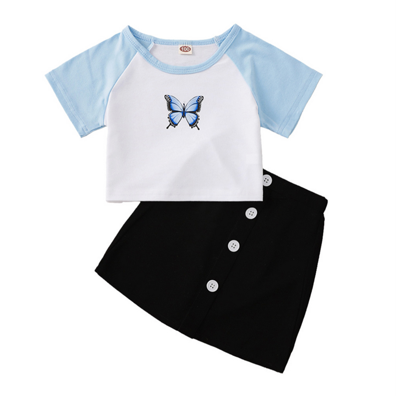 hirigin Kids Girls 2-piece Outfit Set Butterfly Print T-shirt+Skirt Set - image 1 of 9
