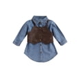 thumbnail image 1 of hirigin Kids Girls Denim Dress Set Solid Color Long Sleeves Button Down Shirt Dress with Leather Camisole Corset Outfit, 1 of 8