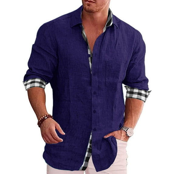 hirigin Men Button Up Plaid Shirt Casual Lapel Long Sleeve Versatile Tops Workshirt Blouse for Streetwear