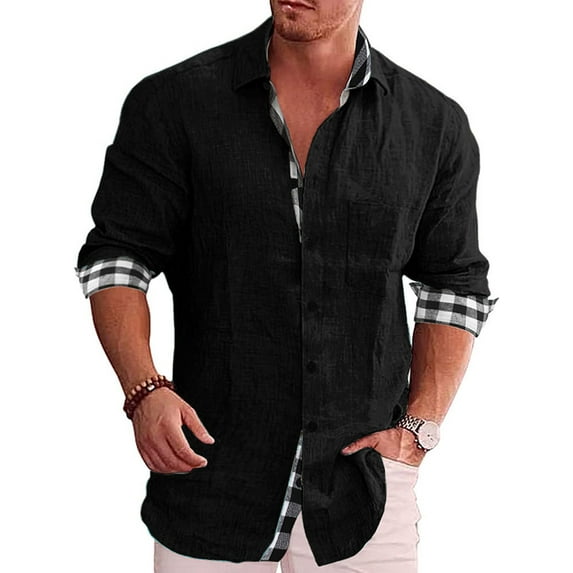 hirigin Men Button Up Plaid Shirt Casual Lapel Long Sleeve Versatile Tops Workshirt Blouse for Streetwear