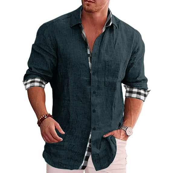 hirigin Men Button Up Plaid Shirt Casual Lapel Long Sleeve Versatile Tops Workshirt Blouse for Streetwear