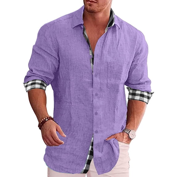 hirigin Men Button Up Plaid Shirt Casual Lapel Long Sleeve Versatile Tops Workshirt Blouse for Streetwear