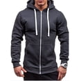 thumbnail image 1 of hirigin Men Solid Color Zip Up Hoodie Long Sleeve Classic Winter Cotton Sweatshirt Slim Jacket Coat Top with Kangaroo Pocket, 1 of 3