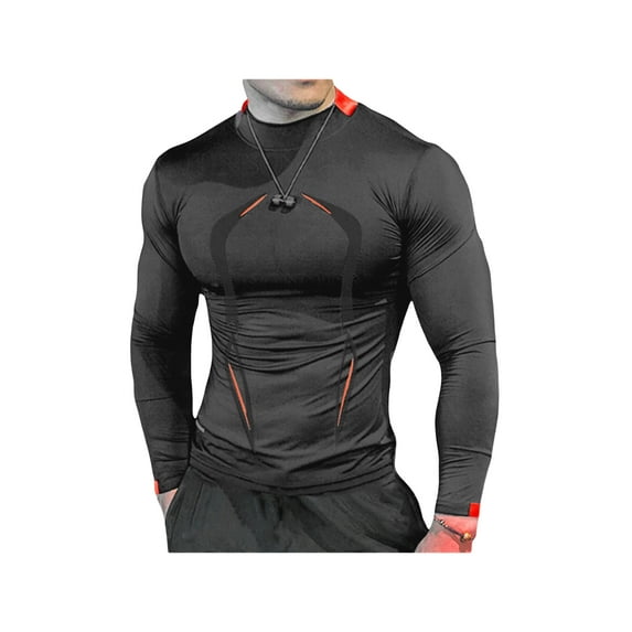 hirigin Men Sports Shirt Round Neck Long Sleeve Elastic Quick Drying Tops Fitness Running Casual Clothing