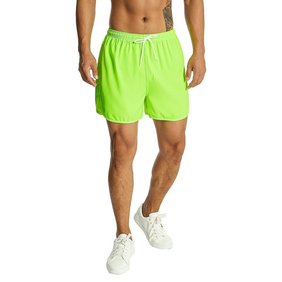 hirigin Men's Quick Dry Sports Shorts, Solid Color Drawstring Elastic Waist Breathable Boxer Shorts for Fitness, Running