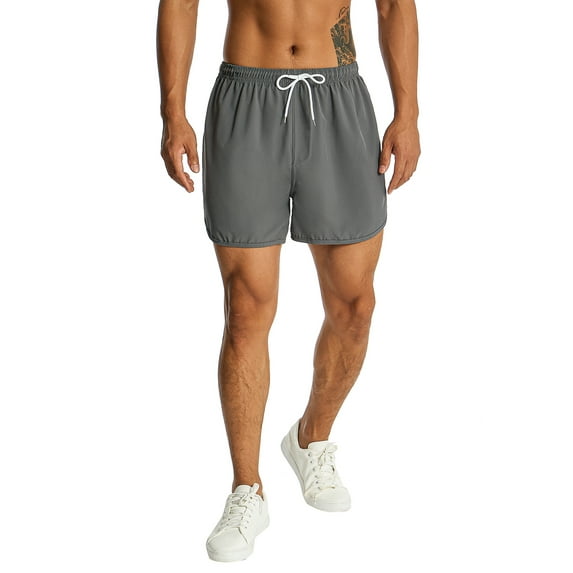 hirigin Men's Quick Dry Sports Shorts, Solid Color Drawstring Elastic Waist Breathable Boxer Shorts for Fitness, Running