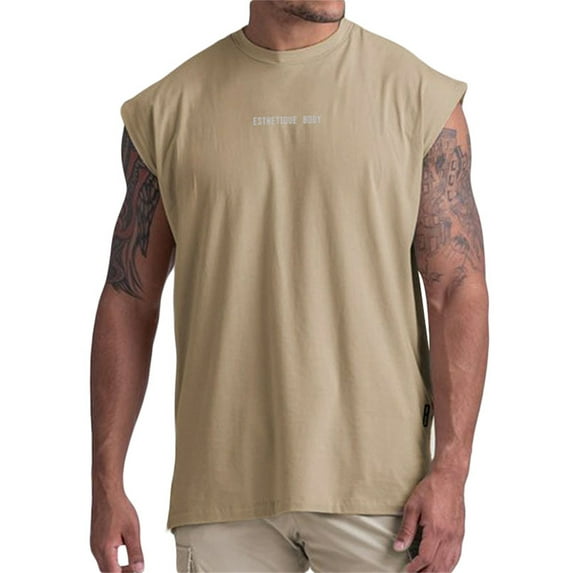 hirigin Men's Sports Vest Letter Print Wide Shoulder Sleeveless Round Neck Tank Tops Quick-Drying Breathable Basketball T-Shirts