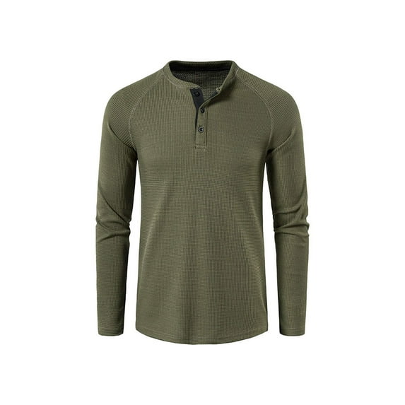 hirigin Men's Spring Autumn Casual T-shirt Solid Color Long Sleeve Round Neck Button Down Tops