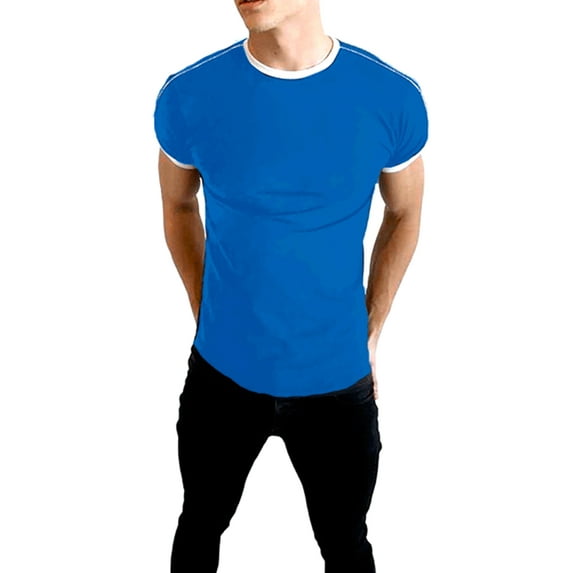 hirigin Men's Summer T-shirt Casual Short Sleeve Fit Tee Contrast Color Round Neck Slim Shirt Male Tops
