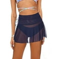 thumbnail image 1 of hirigin Ruched High Waist Mini Skirts Women Beachwear Skirt Solid Color See-Through Bikini Cover-Up Mesh Sheer Pleated Skirt, 1 of 5