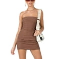 thumbnail image 1 of hirigin Sexy Bodycon Mini Dress for Women Basic Solid Ribbed Knit Short Sleeve Shirt Dress Back Flower Cut Casual Club Dress (B White, S), 1 of 6