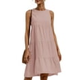 thumbnail image 1 of hirigin Sleeveless Solid Color Dressesb Women, Round Neck Back Button One-Piece, Casual Street Style Dress, 1 of 2