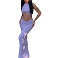thumbnail image 1 of hirigin Summer Party Club Bodycon Outfits Women Solid Sleeveless Crop Tops and Ruched Wrapped Skirts Set Ladies Casual Sexy Clothing, 1 of 9