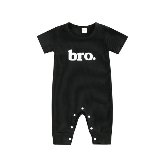 hirigin Summer Toddler Baby Boys Casual Ribbed Clothes Solid Ribbed Knitted Short Sleeve Letter Print Romper Jumpsuits One-pieces Long Pants