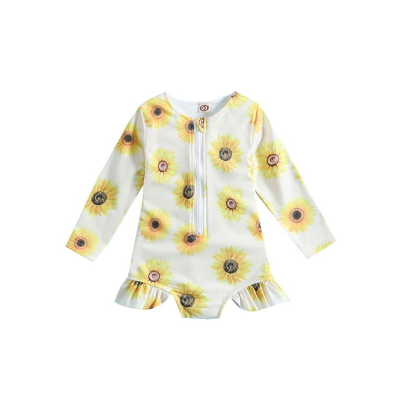 hirigin Toddler Girl Swimsuits Sun/ Flower Print Long Sleeve Zipper Jumpsuit Swimwear Beachwear Bathing Suits
