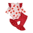 thumbnail image 1 of hirigin Toddler Girls Clothes, Long Sleeve Round Neck Heart Print Romper Tops Bell-Bottoms Pants Casual Outfits, 1 of 9
