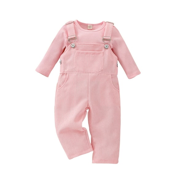 hirigin Toddler Girls Spring Outfit Sets Long Sleeve O Neck Tops + Solid Color Suspender Pants