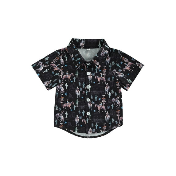 hirigin Toddler Kid Baby Boy Button Down Shirt Lapel Neck Short Sleeve Cow Printed T-Shirt Tops Casual Summer Tee 6M-5T
