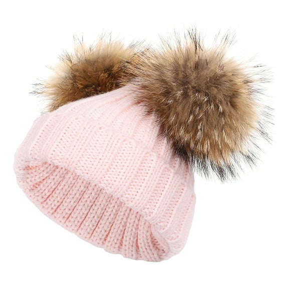 hirigin Toddler Kids Girls Boys Hat Double Bobbles Knitted Crochet Beanie Autumn Winter Warm Fashion Casual Cap
