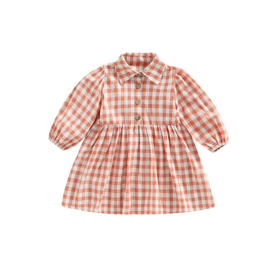 hirigin Toddler Kids Girls Cute Dress Plaid Turn-Down Collar Long Sleeve Buttons Dress Spring Autumn Casual A-line Dress