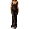 thumbnail image 1 of hirigin Women Bikini Cover Up Long Dress Sleeveless Low-Cute U-Neck Crochet Hollow Tassel Sarong Dress Ladies Swimwear Cover-Up, 1 of 9