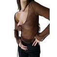 thumbnail image 1 of hirigin Women Blouse Sexy Sheer See Through Mesh Long Sleeve Crop Top Lace Up Bandage Shirt 90s 00s Blouses Summer Party Clothes, 1 of 2