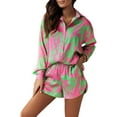 thumbnail image 1 of hirigin Women Casual 2 Piece Outfits Tropical Print Long Sleeve Button Down Shirt and High Waist Shorts Loungewear, 1 of 5