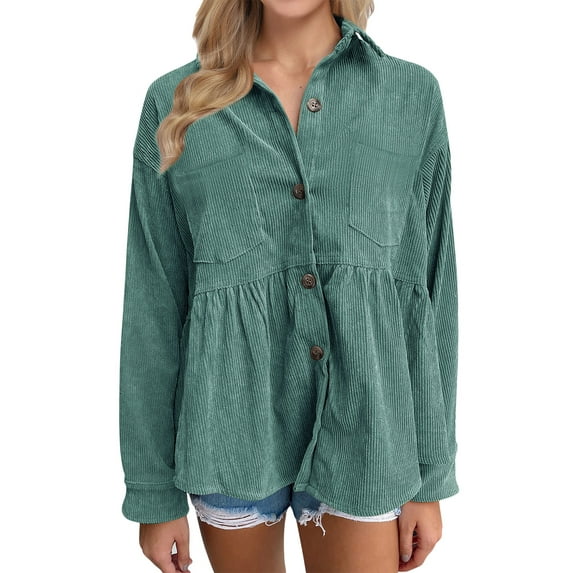 hirigin Women Casual Shirt, Solid Color Long Sleeve Button-Down Stripe Texture Pockets Tops