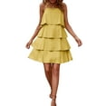 thumbnail image 1 of hirigin Women Casual Summer Dress, Solid Color Spaghetti Strap Tiered Ruffle Skirt, Black/ White/ Pink/ Yellow, 1 of 8