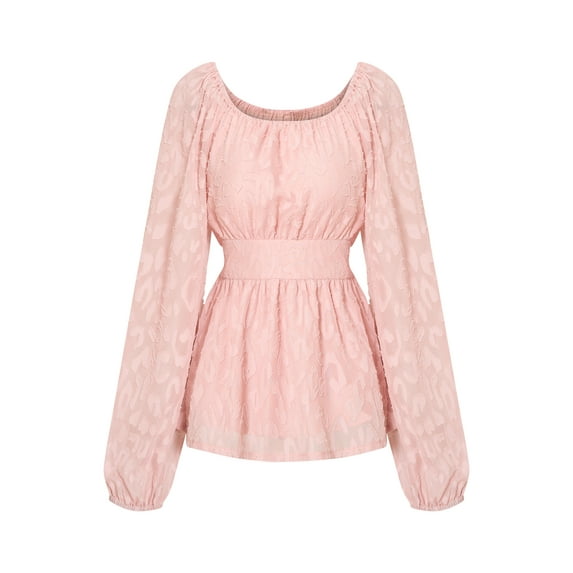 hirigin Women Chiffon T-shirt, See-through Long Sleeve Jacquard Patchwork Ladies Tops for Casual Daily