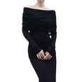 thumbnail image 1 of hirigin Women Fashion Wild Knitted Tops Solid Color Boat-Neck Off-Shoulder Long Sleeve Shirts Spring Autumn Slim Fit Streetwear, 1 of 4
