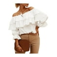 thumbnail image 1 of hirigin Women Fashion Wild Shirts Solid Color Boat-Neck Off-Shoulder Half Sleeve Chiffon Blouses Summer Casual Ruffles Tie-Up Tops, 1 of 5